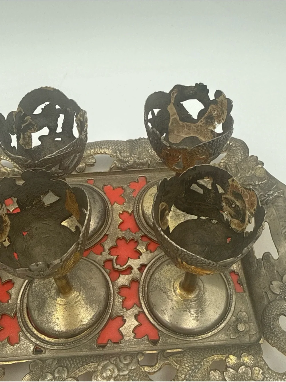 VTG Nikko Japanese Dragon Cordial Liqueur Set Tray & Cups As-Is No Glass